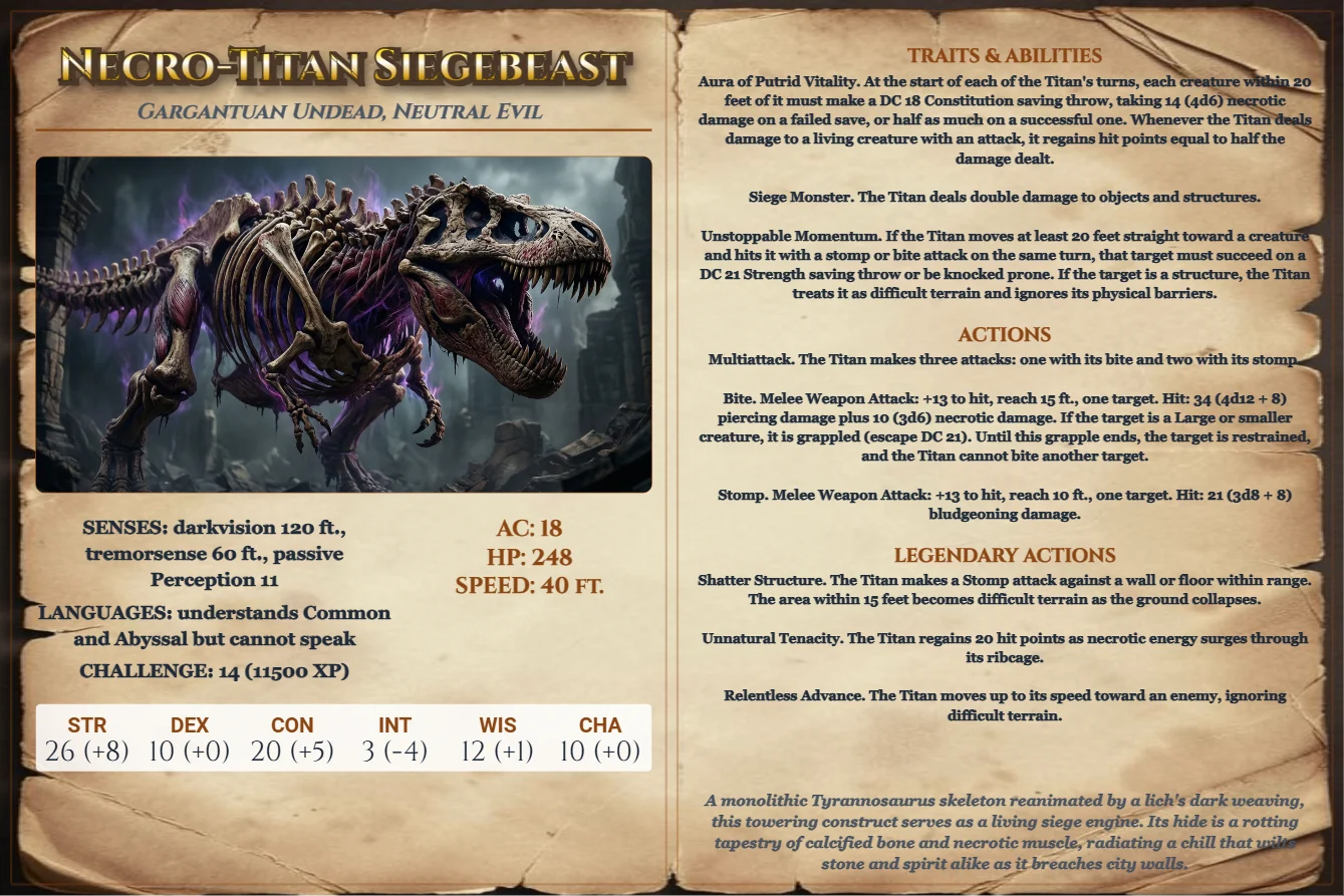Necro-Titan Siegebeast (Stat Block) front
