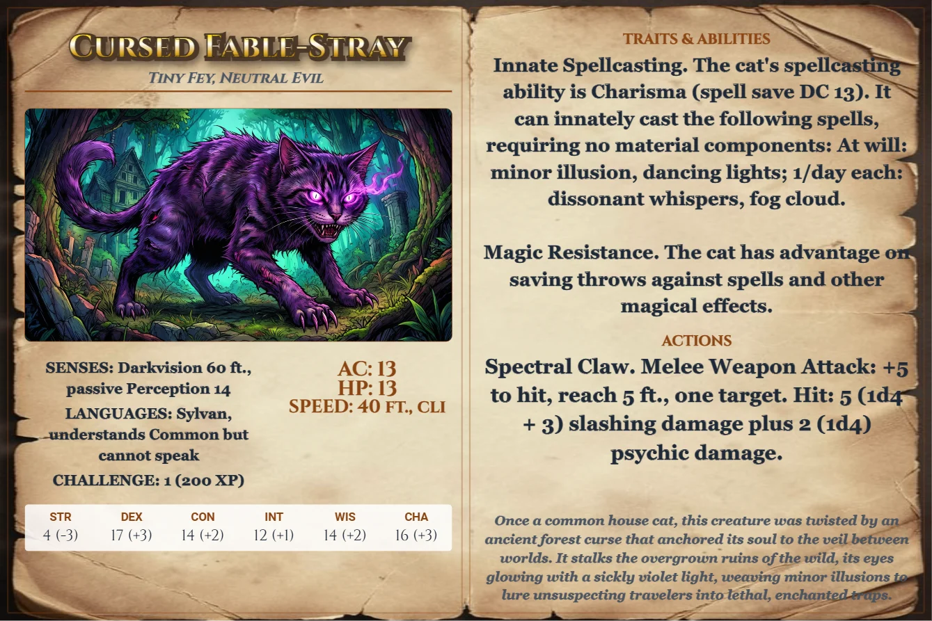 Cursed Fable-Stray (Stat Block) front